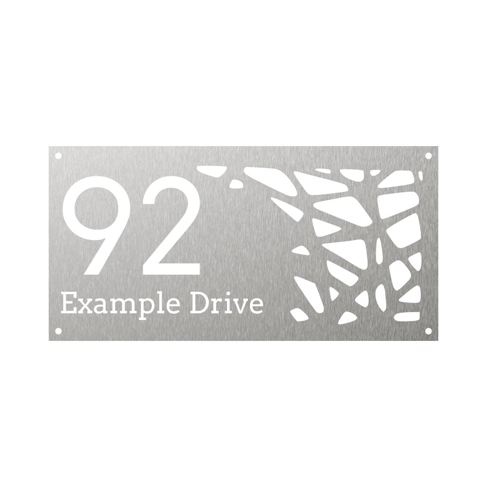 Rectangular elegant modern metal steel house number with geometric abstract design and slab font