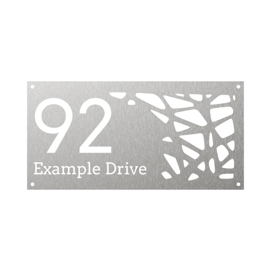 Rectangular elegant modern metal steel house number with geometric abstract design and slab font