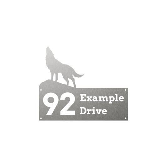 Custom house number with Howling wolf silhouette on top