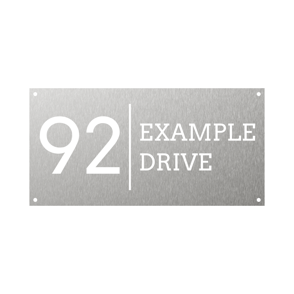 Elegant Rectangular metal steel house number with thin text and a line down the middle