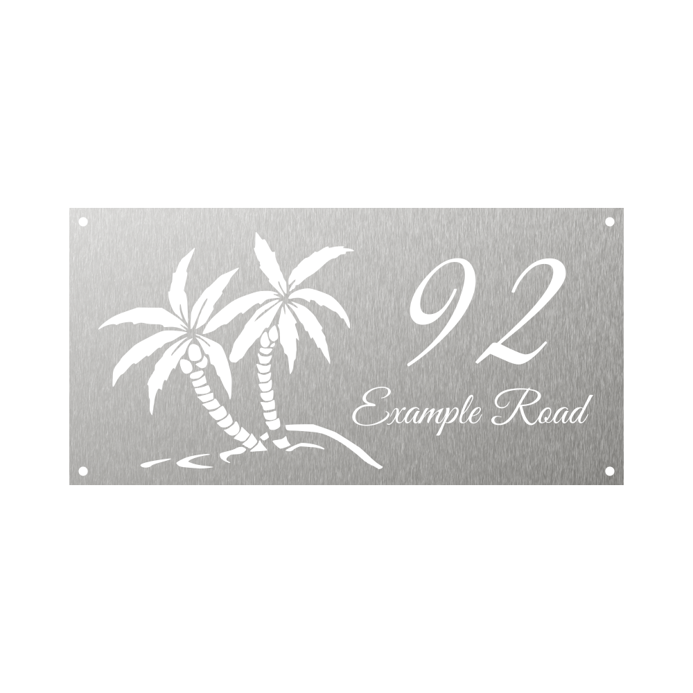 Rectangular steel house number with palm trees