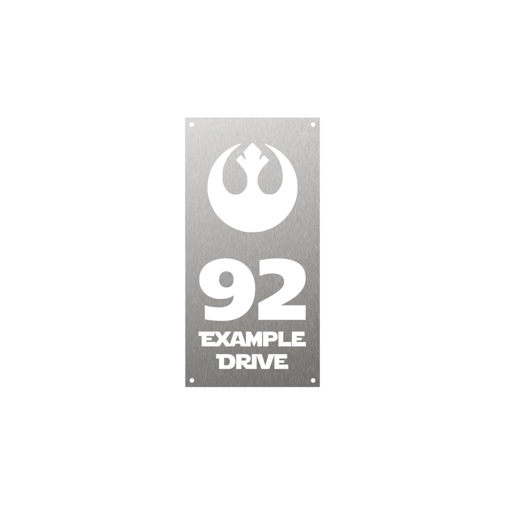 Vertical rectangular steel house number with Star Wars Rebel Alliance Logo