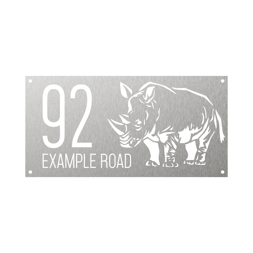 Rectangular metal steel house number with rhino